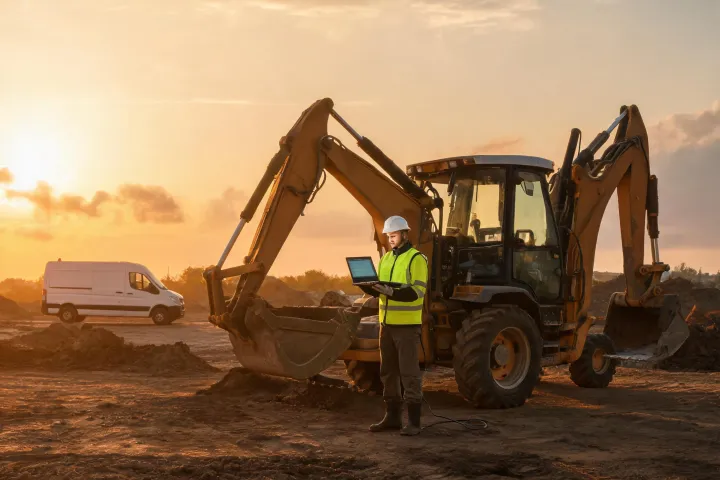 Dealer technician servicing JCB machine on site
